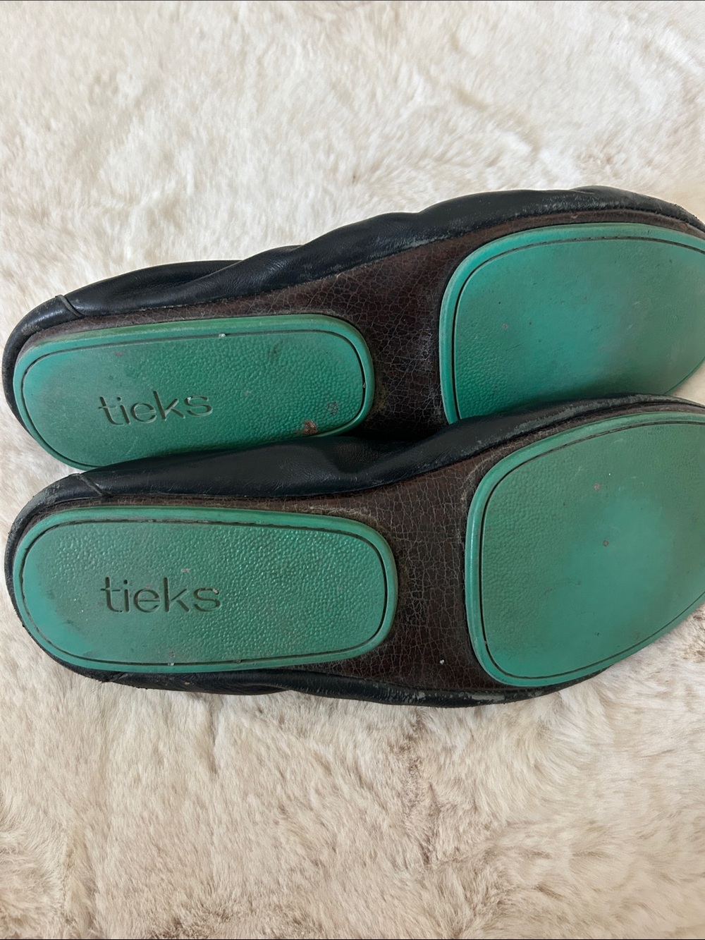 Tieks Black Leather Flats with Teal Soles - Picture 2 of 6